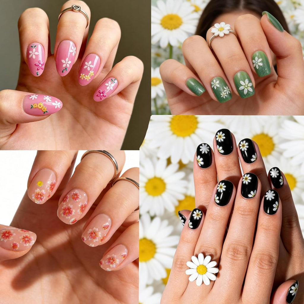 90 Sheets Flower Nail Stickers, 4500+Pcs 3D Daisy Floral Decals