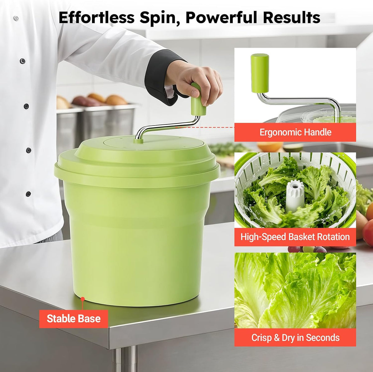 Commercial Salad Spinner, 2.5 Gallon (10QT) Heavy Duty Vegetable Dryer with Ergonomic Aluminum Handle, Sealed