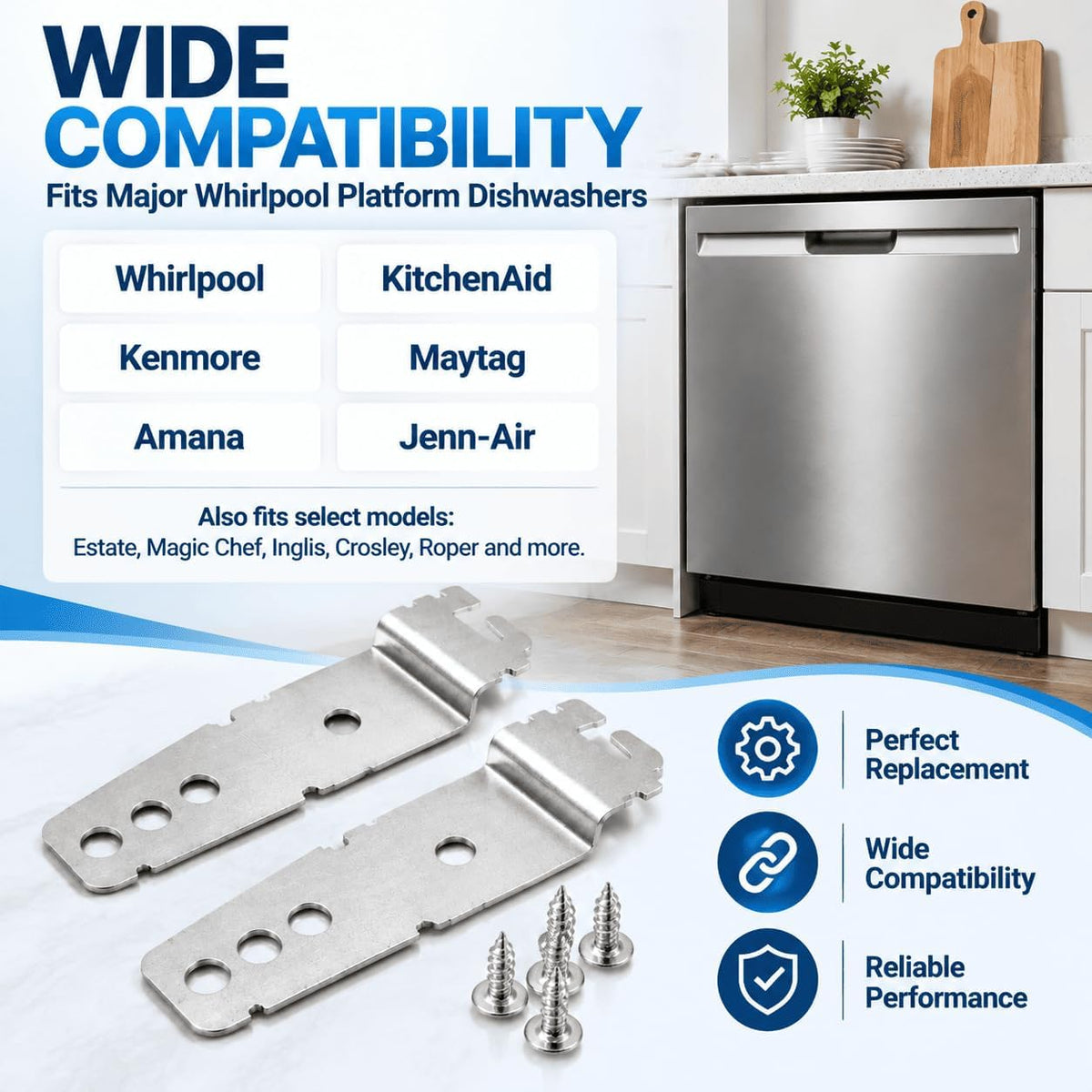 2Pcs Dishwasher Bracket for KitchenAid KUDS01FLSS0 2005-2010,Metal Mount