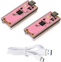 2Pack USB-C Pi Pico, Pre-soldered with Headers, ENIG Finish, Raspberry Pi Pico Compatible RP2040 Microcontroller Board, with 1 USB A-C Cable, Pink Color