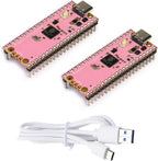 2Pack USB-C Pi Pico, Pre-soldered with Headers, ENIG Finish, Raspberry Pi Pico Compatible RP2040 Microcontroller Board, with 1 USB A-C Cable, Pink Color