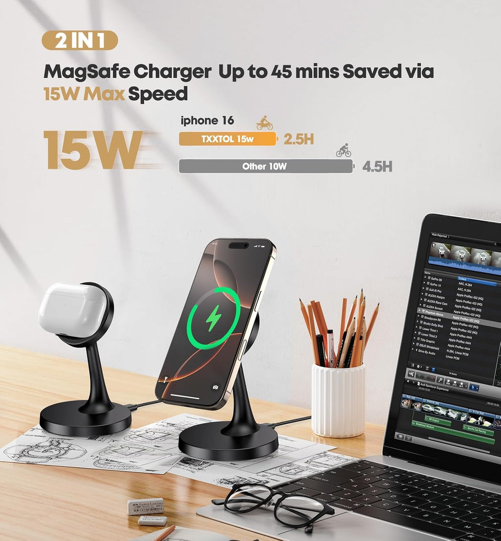 Magnetic Wireless Charger iPhone Stand 15W Fast Mag-Safe Charger for iPhone 17/17 Pro/17 Air/17 Pro Max