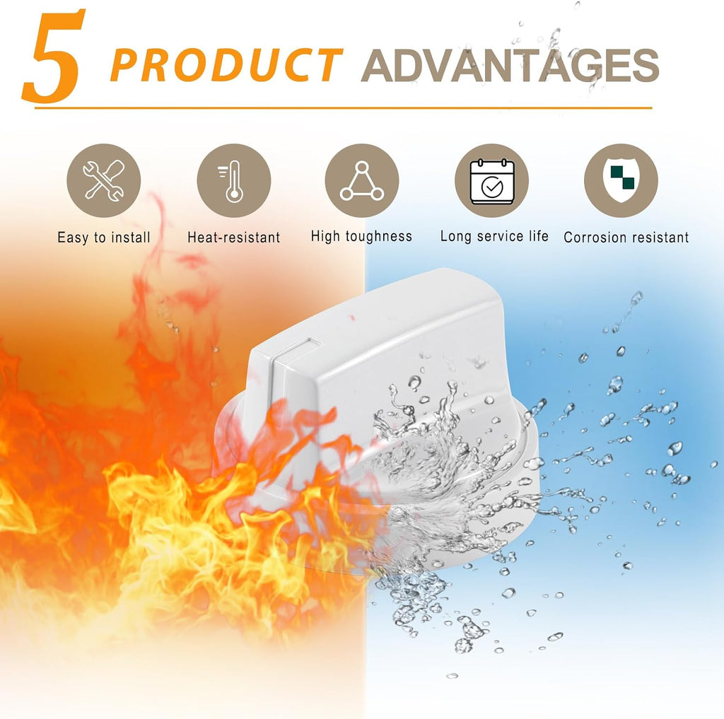 Update WB03X24952 191D8446 Stove Knobs Replacement for GE Stove Parts GE Range Parts JB625DK2WW JB645DK2WW White Plastic Burner Control Knobs Range Oven Cooktop Knobs White