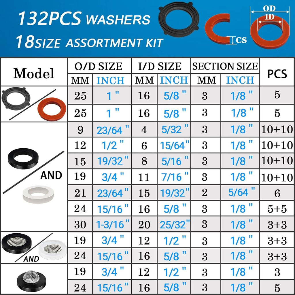 1000 Pcs 18 Size O Ring Kit+18 Size Rubber Washers Assortment Kit