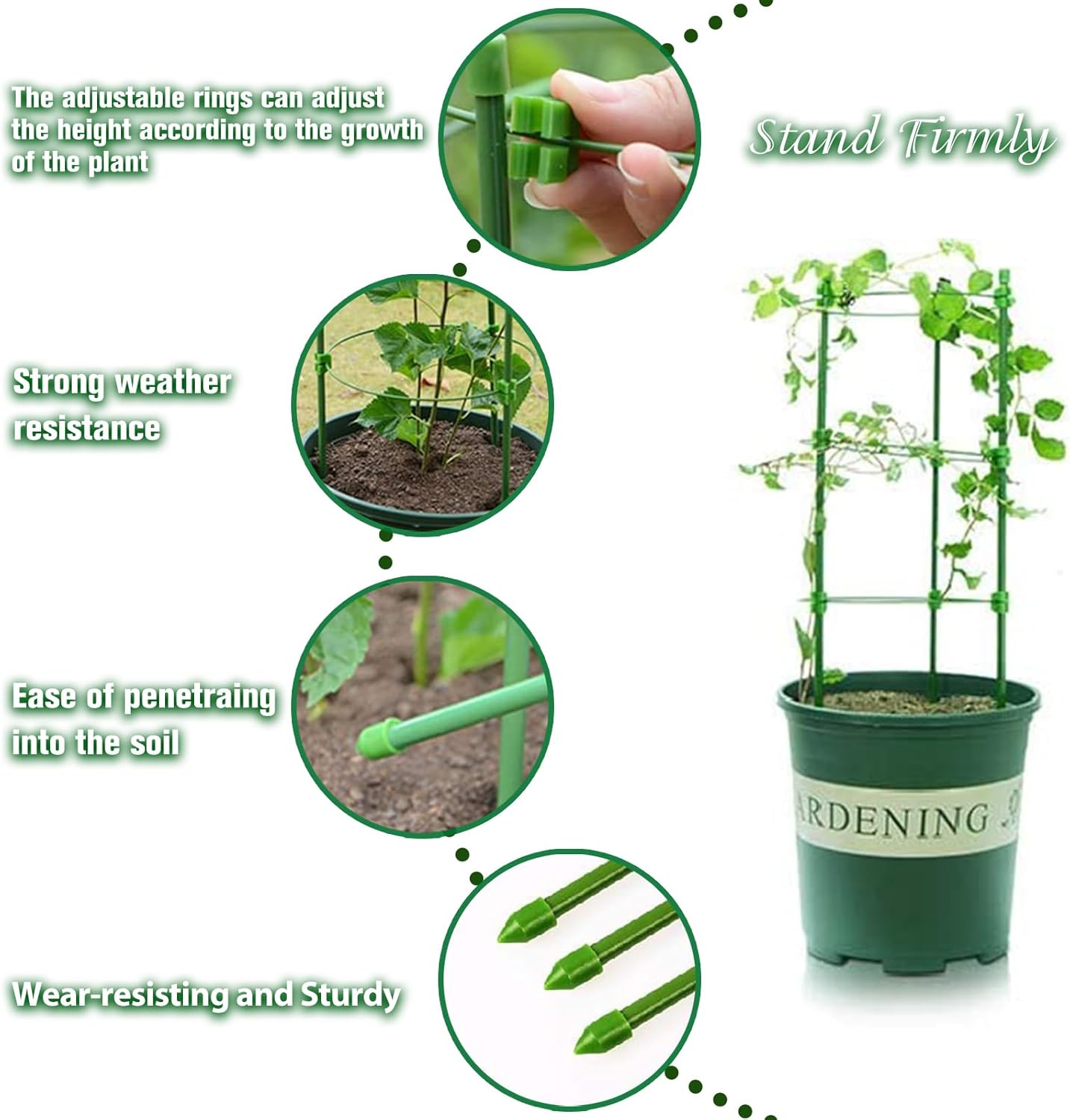 3 Packs Plant Support Cages Tomato Cage for Garden- 18 Inch Adjustable Garden Cucumber Trellis Plant Stakes, Trellis
