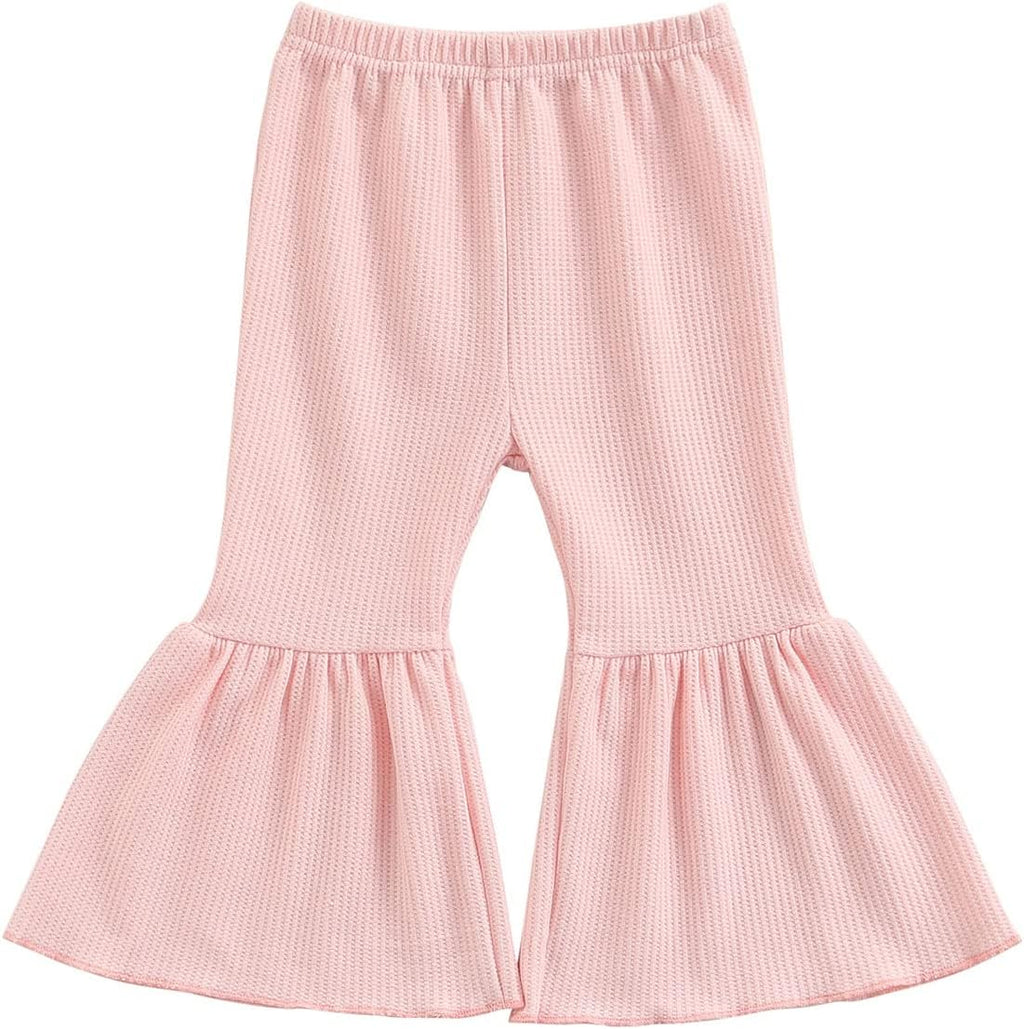Toddler Bell Bottoms Baby Girls Leggings Ribbed Knit Flare Pants Solid Color Wide Leg Pants Ruffle Trousers