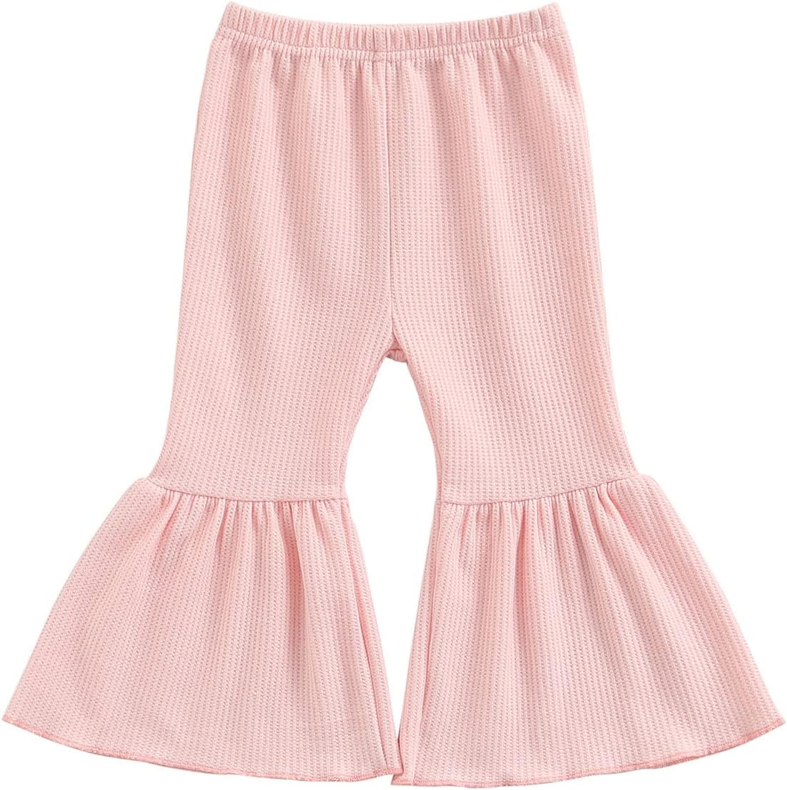 Toddler Bell Bottoms Baby Girls Leggings Ribbed Knit Flare Pants Solid Color Wide Leg Pants Ruffle Trousers