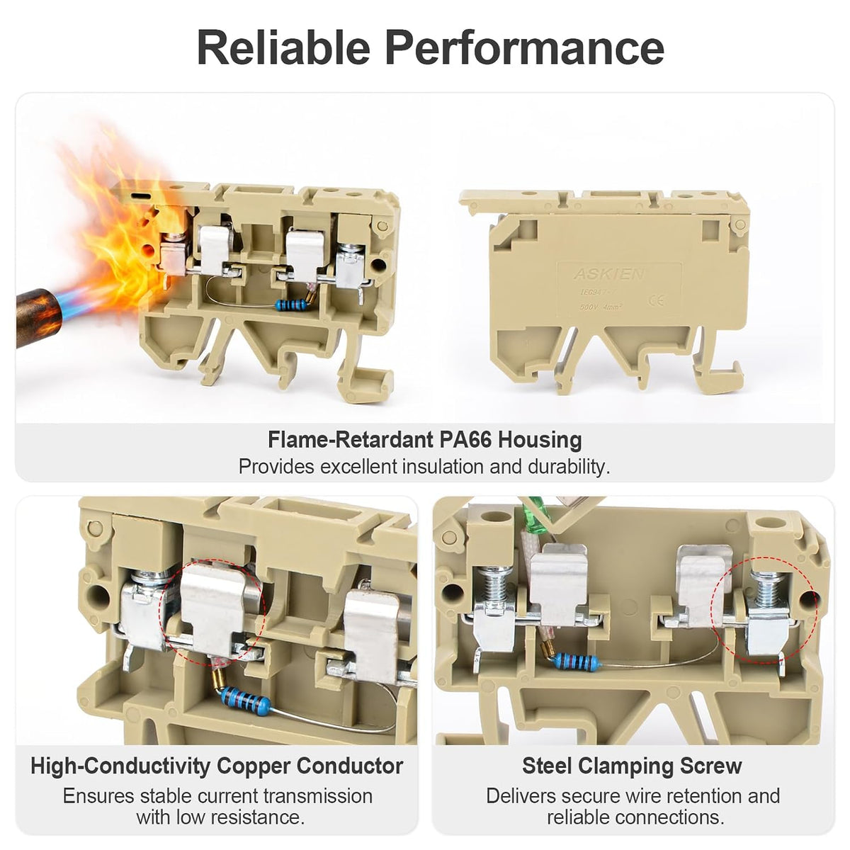 50Pcs DIN Rail Terminal Block Fuse Holder, with Indicator Light