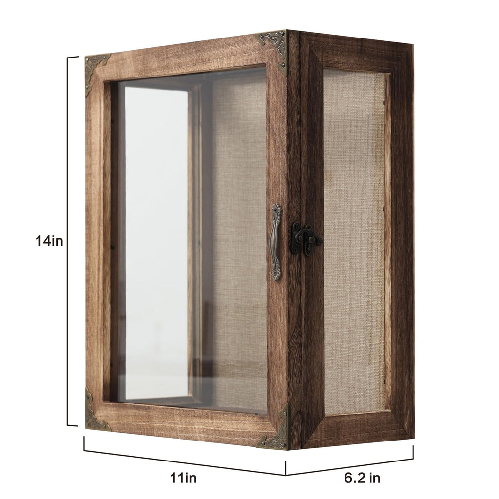 Shadow Box Display Case 11x14 Deep with Glass on 4 Sides, 6.2in Depth Wall Mounted Memory Box for Keepsakes, Wooden