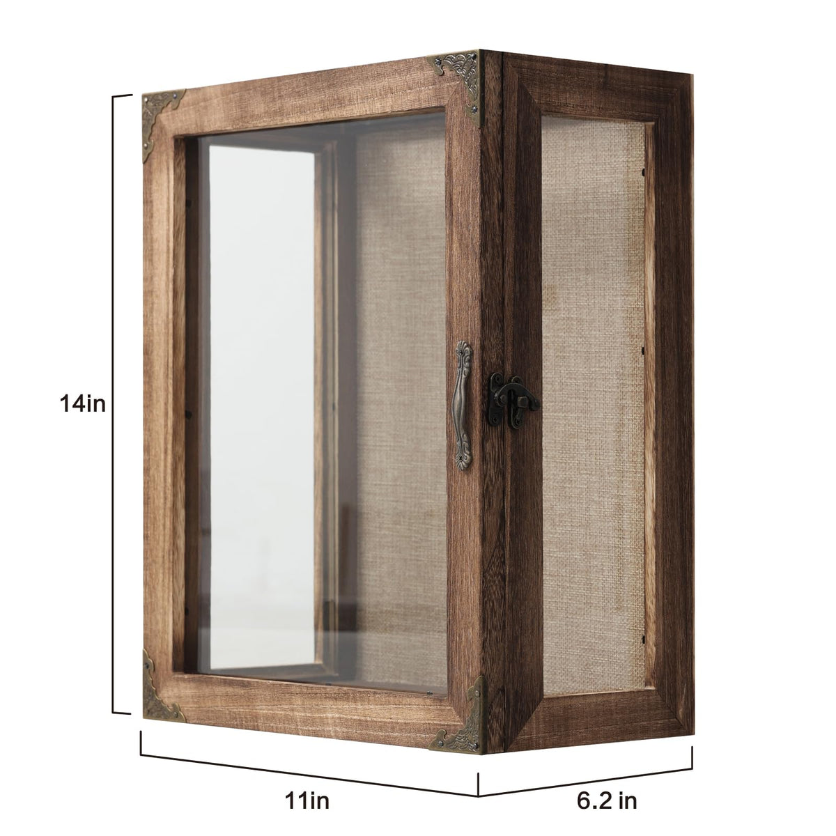 Shadow Box Display Case 11x14 Deep with Glass on 4 Sides, 6.2in Depth Wall Mounted Memory Box for Keepsakes, Wooden