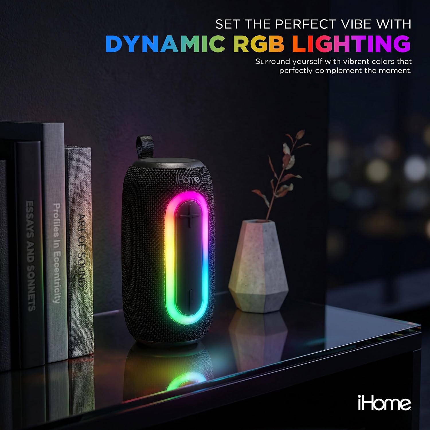 Quest Pro Wireless Portable Speaker, Bluetooth 5.3, RGB Color-Changing Lights, Water Resistant, Rechargeable Battery