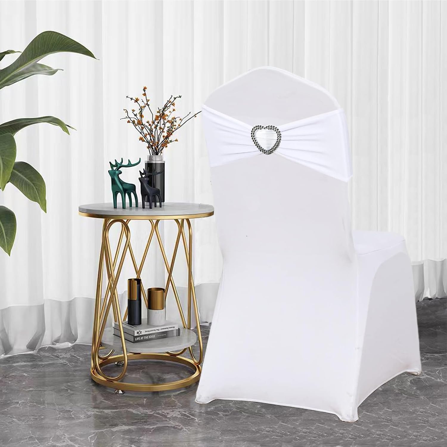 White Spandex Chair Sashes 50 Pack Spandex White Sashes for Chairs Covers Universal Stretch Chair Sashes Band with