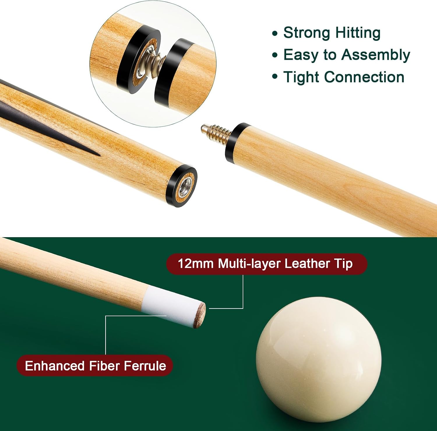 39 Pcs Premium Pool Table Accessories Set Billiard Set | 6 Cue Sticks, 16 Billiard Balls, Triangle, Diamond Racks