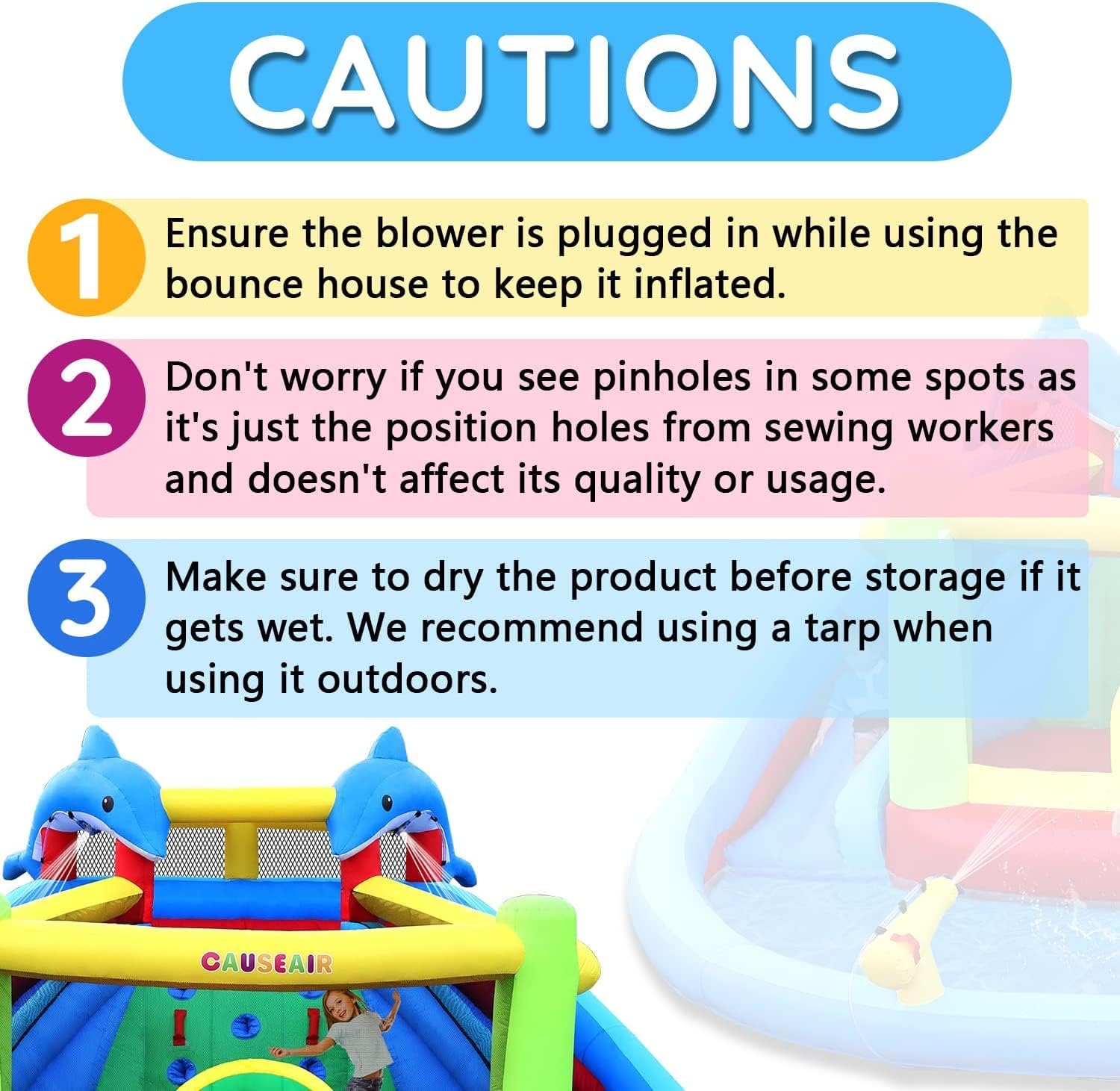 Inflatable Water Slide with Bounce House,Dolphin Styling,Splashing Pool,Double Water Cannon,Climbing Wall,Heavy Duty