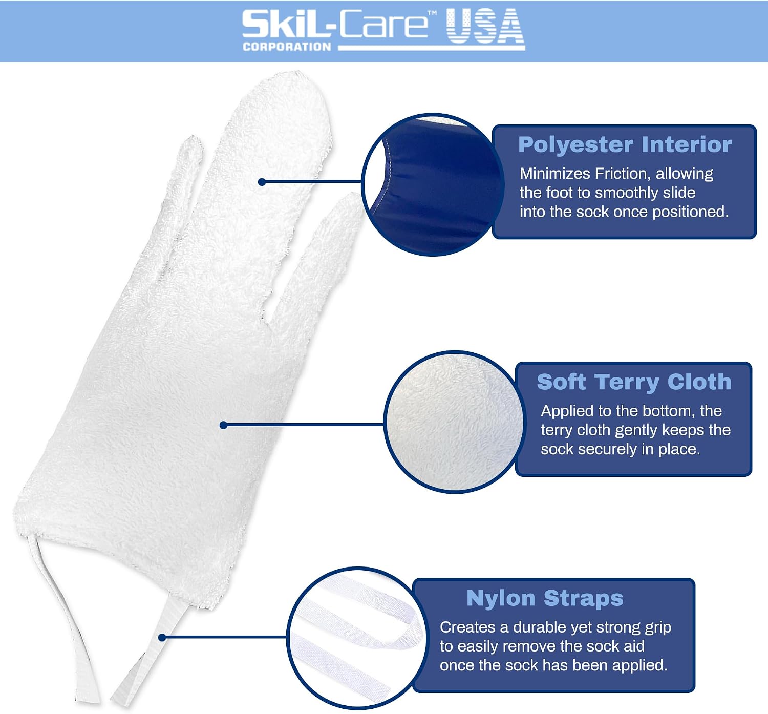 Easy-On Sock Aid Device for Seniors, Flexible Shell, Grip Handles