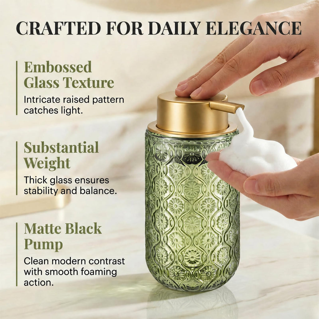 Green and Gold Glass Foaming Hand Soap Dispenser
