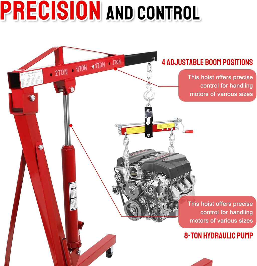 2Ton Hydraulic Engine Hoist with Load Leveler, Folding Cherry Picker