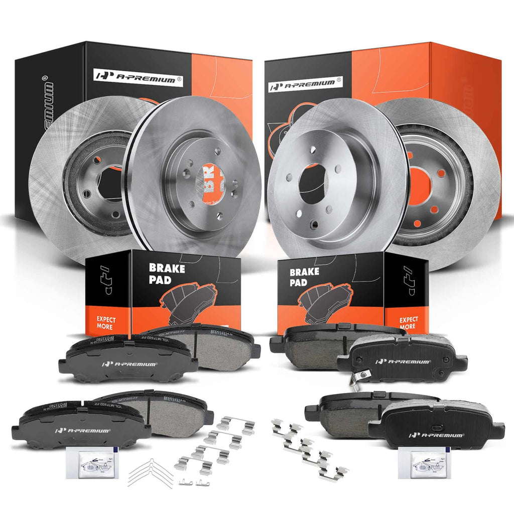 A-Premium Front Vented and Rear Solid Brake Rotors and Ceramic Pads Kit