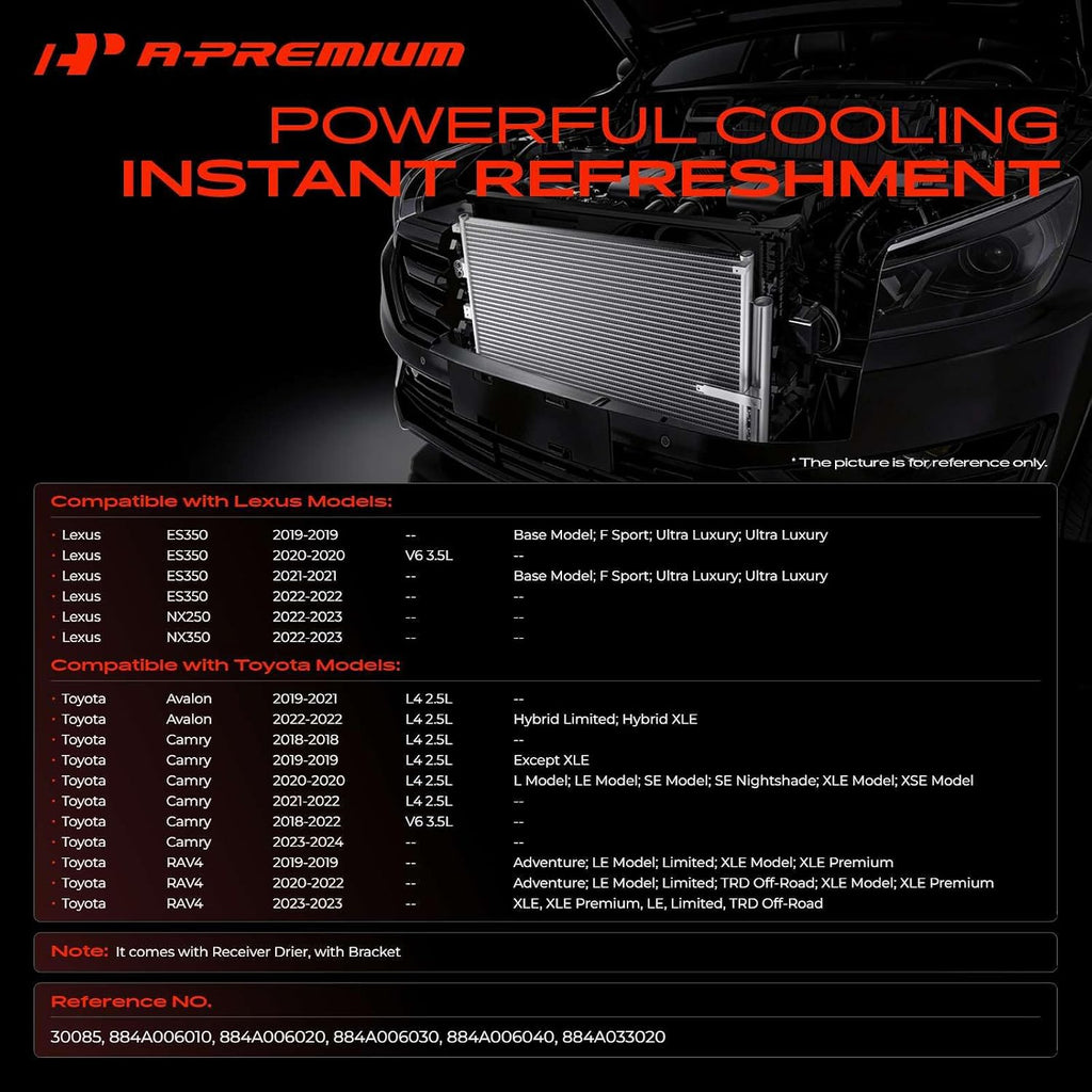 A-Premium Air Conditioning Condenser Compatible with Toyota & Lexus