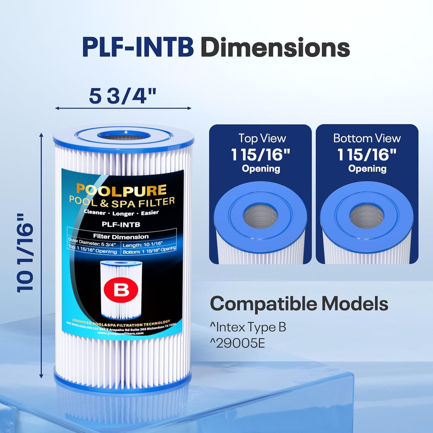 Type B Pool Filters Compatible with Intex 29005E, 29005/59905, JPC01 Type IV-B, 28633EG, 2500 GPH Cartridge Filter