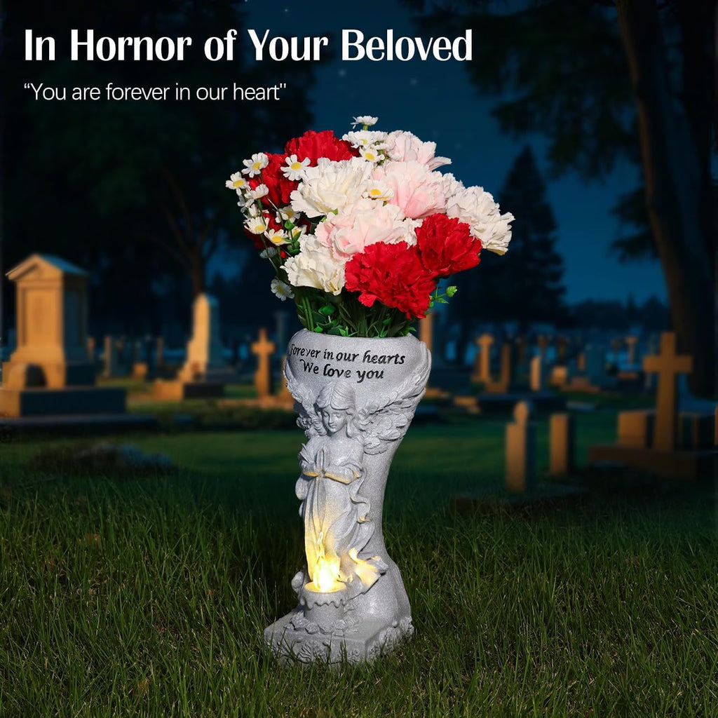 Solar Cemetery Vase for Grave, Praying Angel with Spike