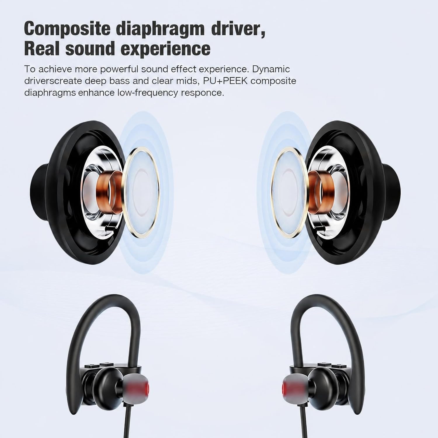 Bluetooth Wireless Headphones 16H Playtime Earbuds with Mic Stereo in-Ear Earphones, IPX7 Waterproof Sports Sound