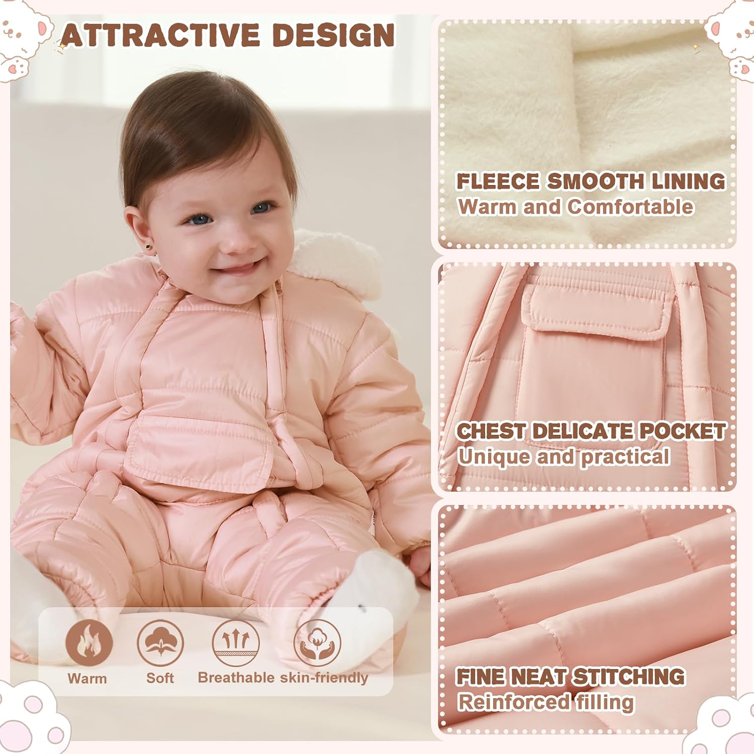Baby Girls Boys Snowsuit Newborn Winter Clothes Jumpsuit Romper Infant Hooded Fleece Coat Jacket Outwear