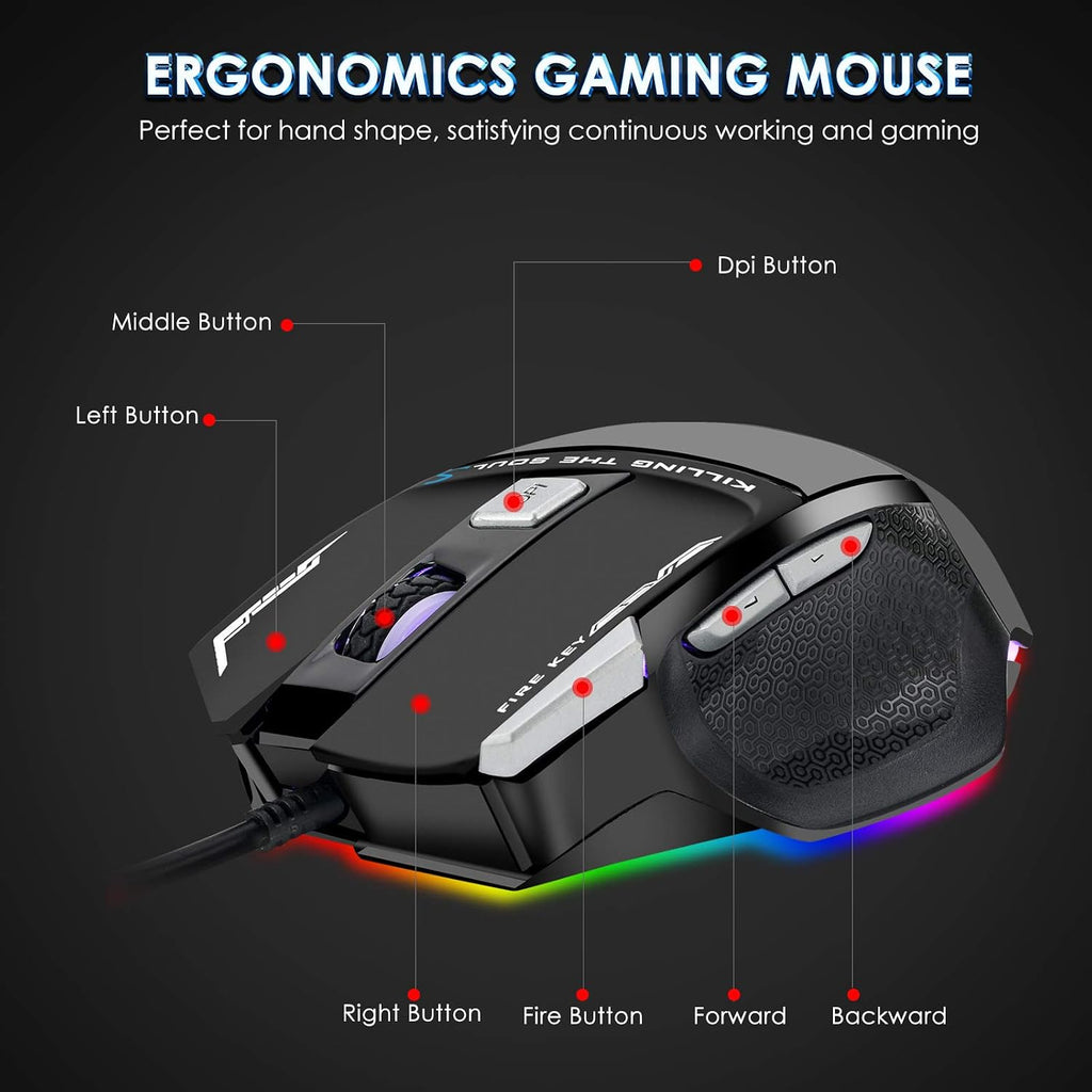 RGB Backlit Gaming Keyboard with Mouse Combo and Mouse pad, Multimedia Keyboard Knob,Mechanical Feel USB Wired