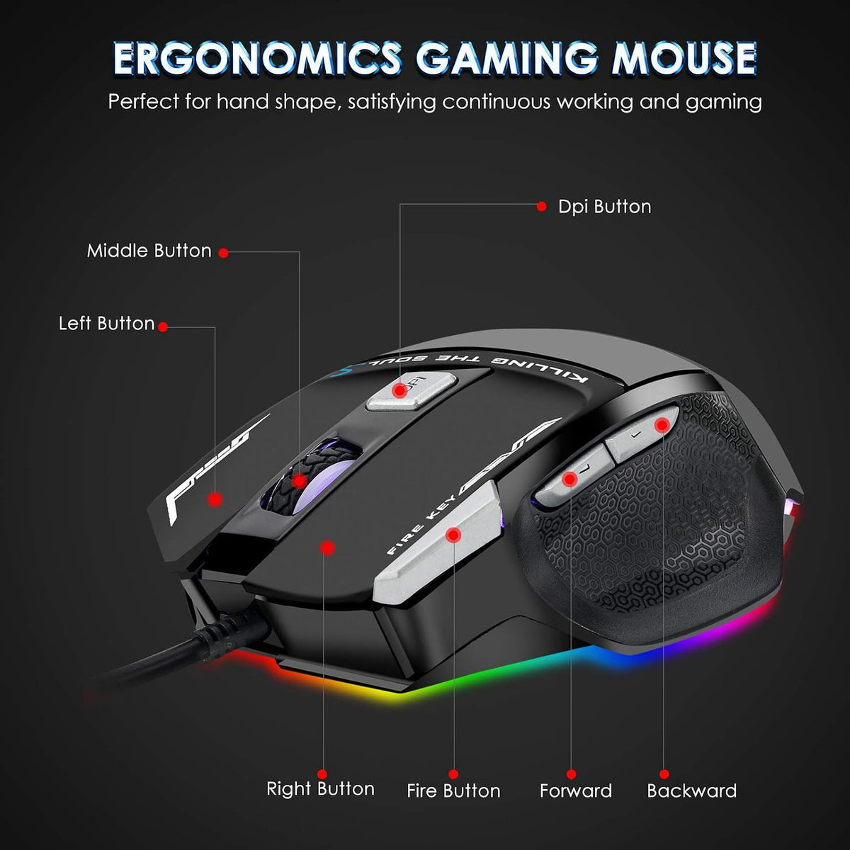 RGB Backlit Gaming Keyboard with Mouse Combo and Mouse pad, Multimedia Keyboard Knob,Mechanical Feel USB Wired