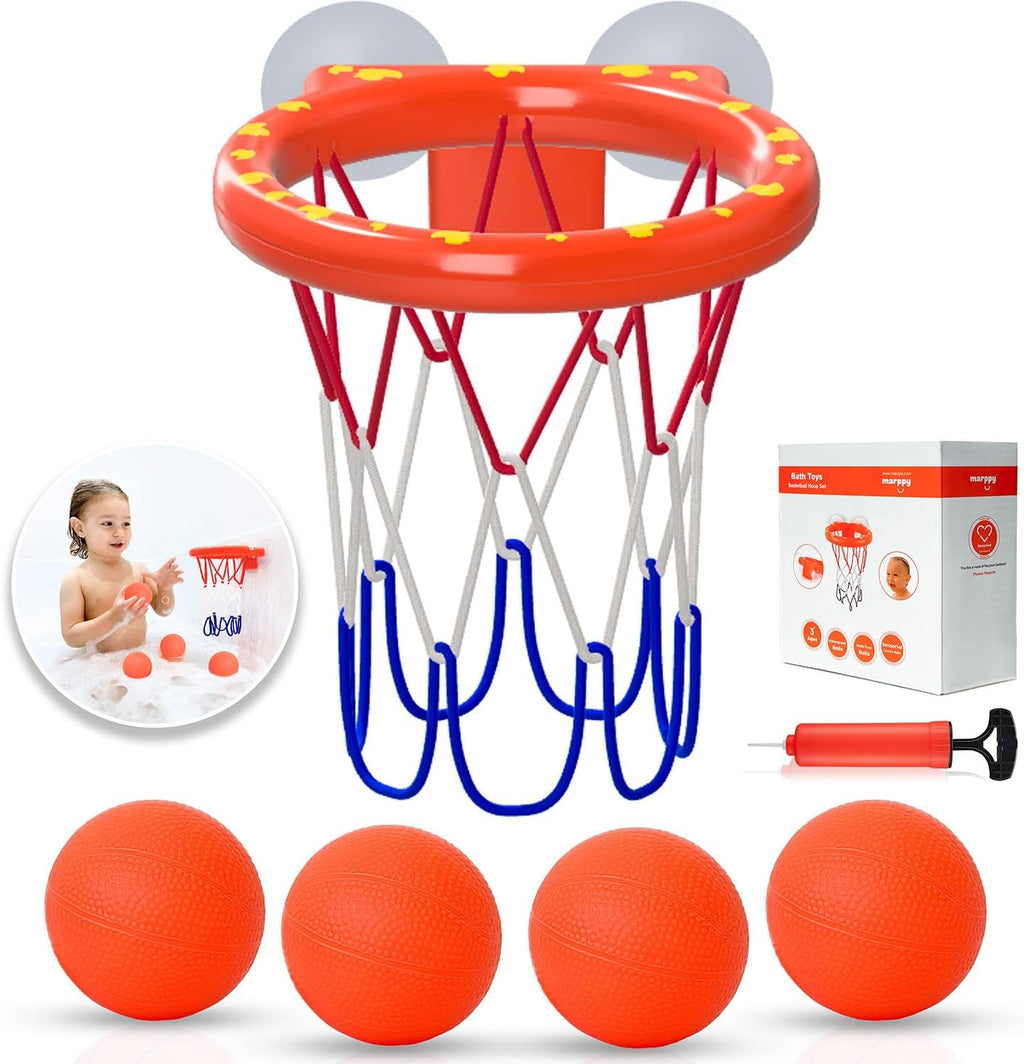 Bath Toys – Bathtub Basketball Hoop for Toddlers Kids with 4 Mold-Free Balls and Strong Suction Cups Basketball Hoop
