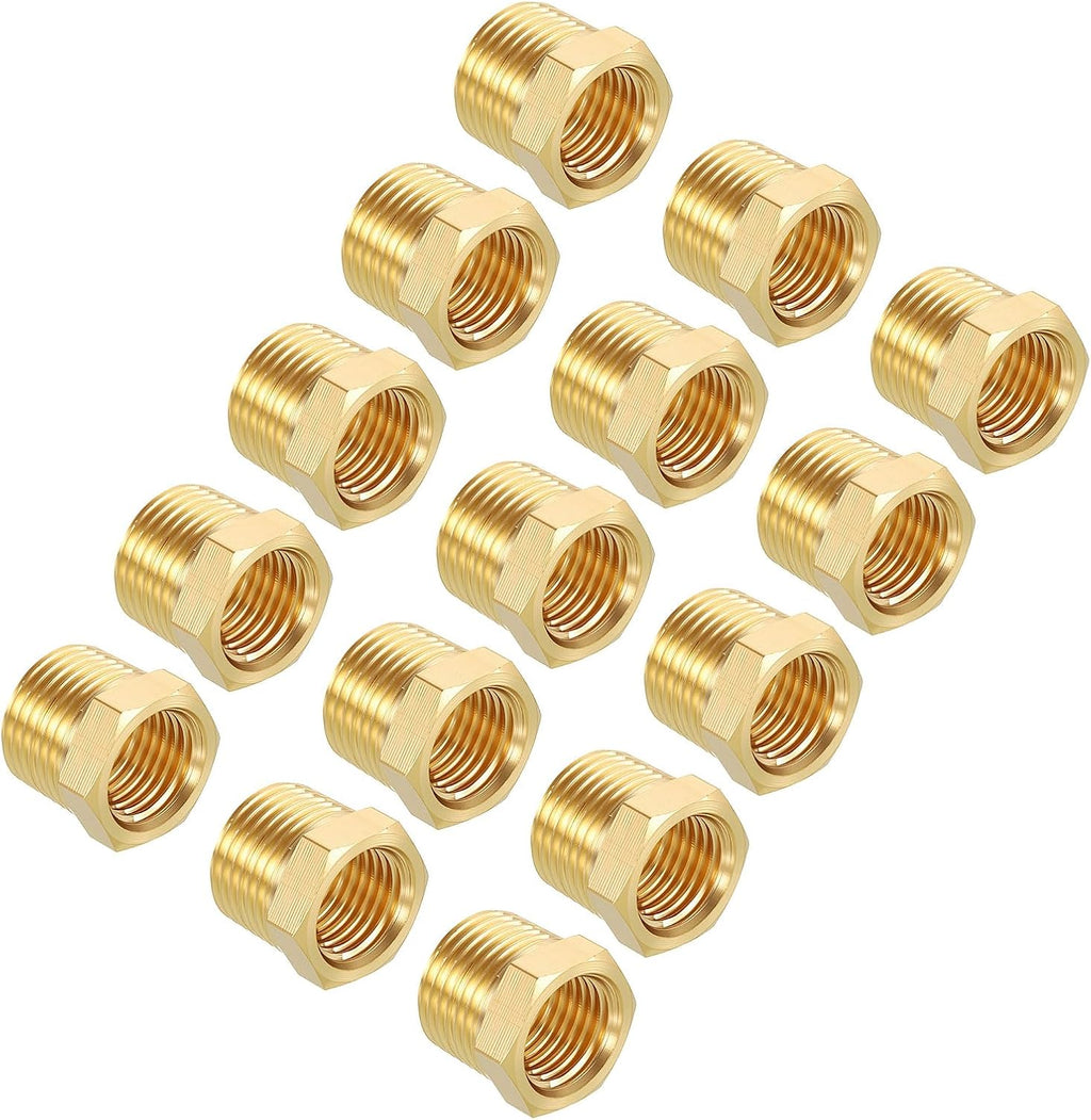 Pack of 15, 3/8" NPT Male to 1/4" NPT FeMale Solid Brass Hex Bushing