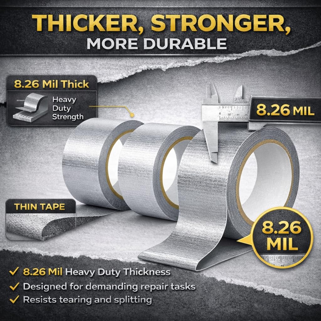 Heavy Duty Duct Tape, Silver, 3 Pack, 90 yd Total, 8.26 mil