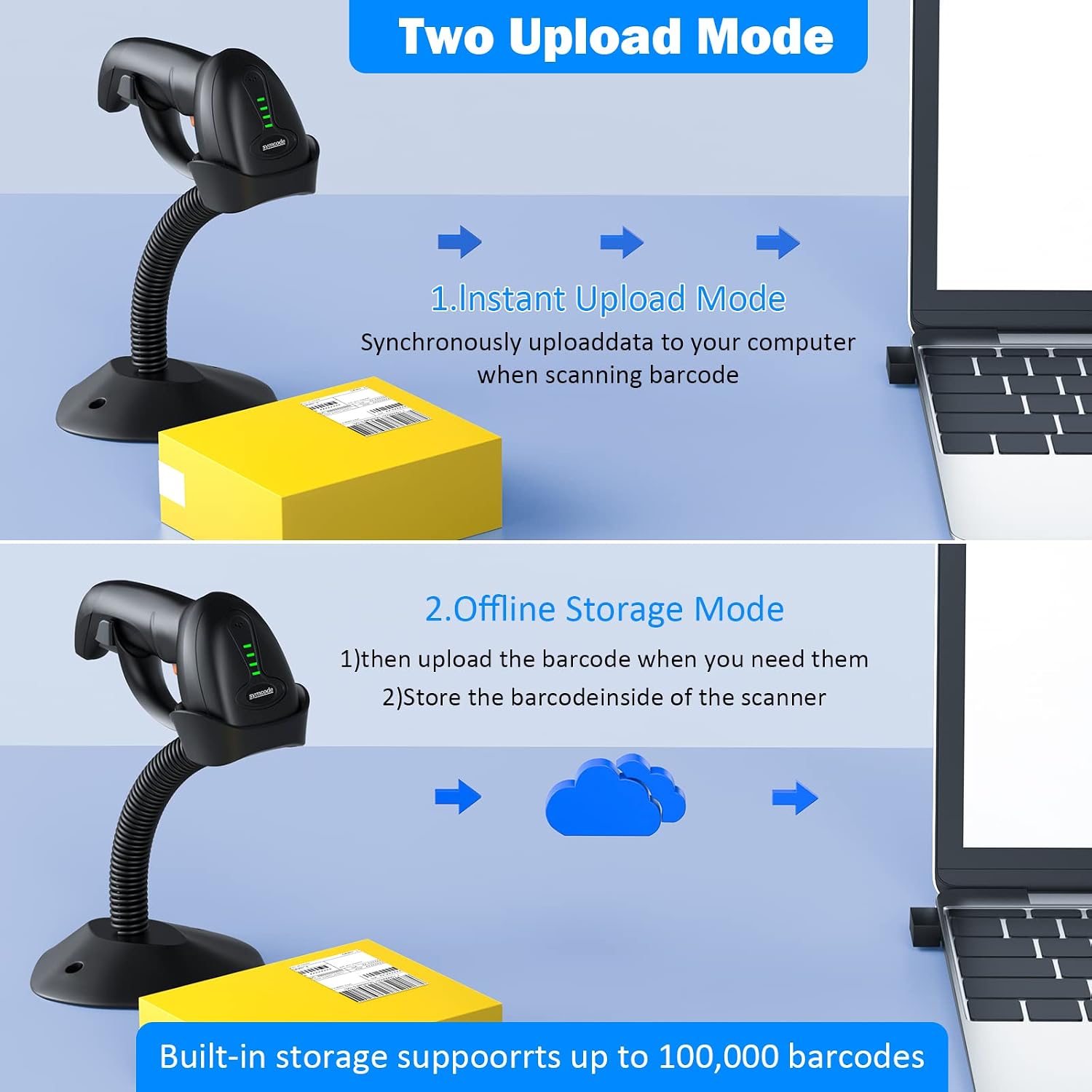 Bluetooth Wireless Barcode Scanner with Auto-Sensing Stand,Putting on Stand to Scan Automatically Sense Scanning 2D