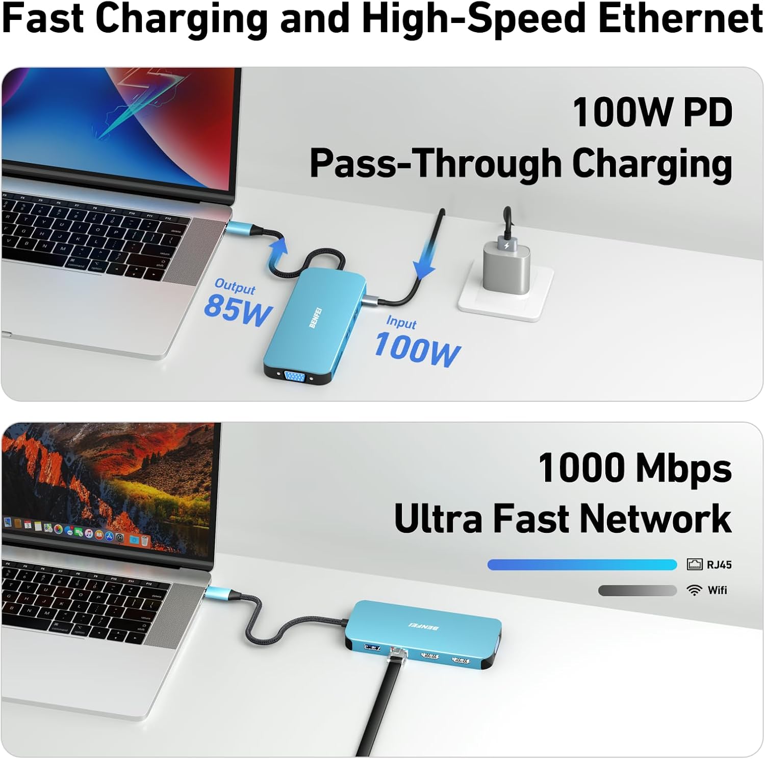 11-in-1 USB C Hub Triple Display Docking Station Dual HDMI, VGA, 3*USB 3.0, 1Gbps Ethernet, 100W Power Delivery
