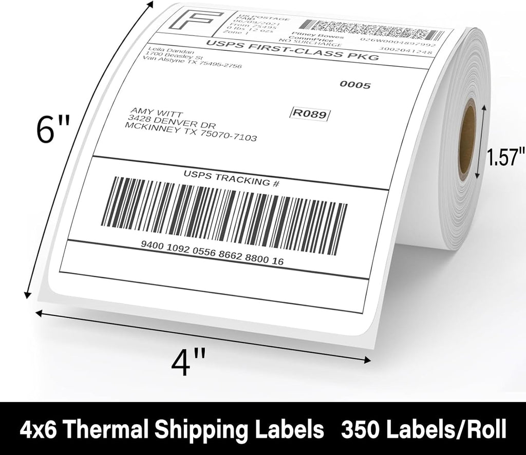 4x6 Thermal Shipping Labels - 1 Roll of 350, Perforated & Strong Adhesive, Direct Thermal Labels Compatible with