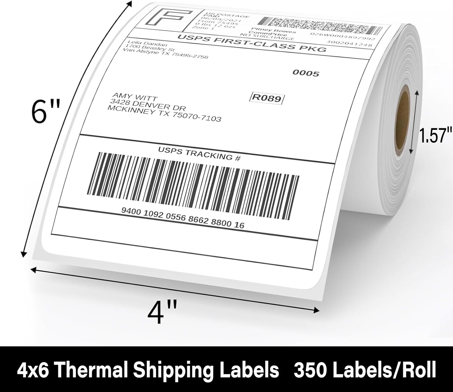 4x6 Thermal Shipping Labels - 1 Roll of 350, Perforated & Strong Adhesive, Direct Thermal Labels Compatible with