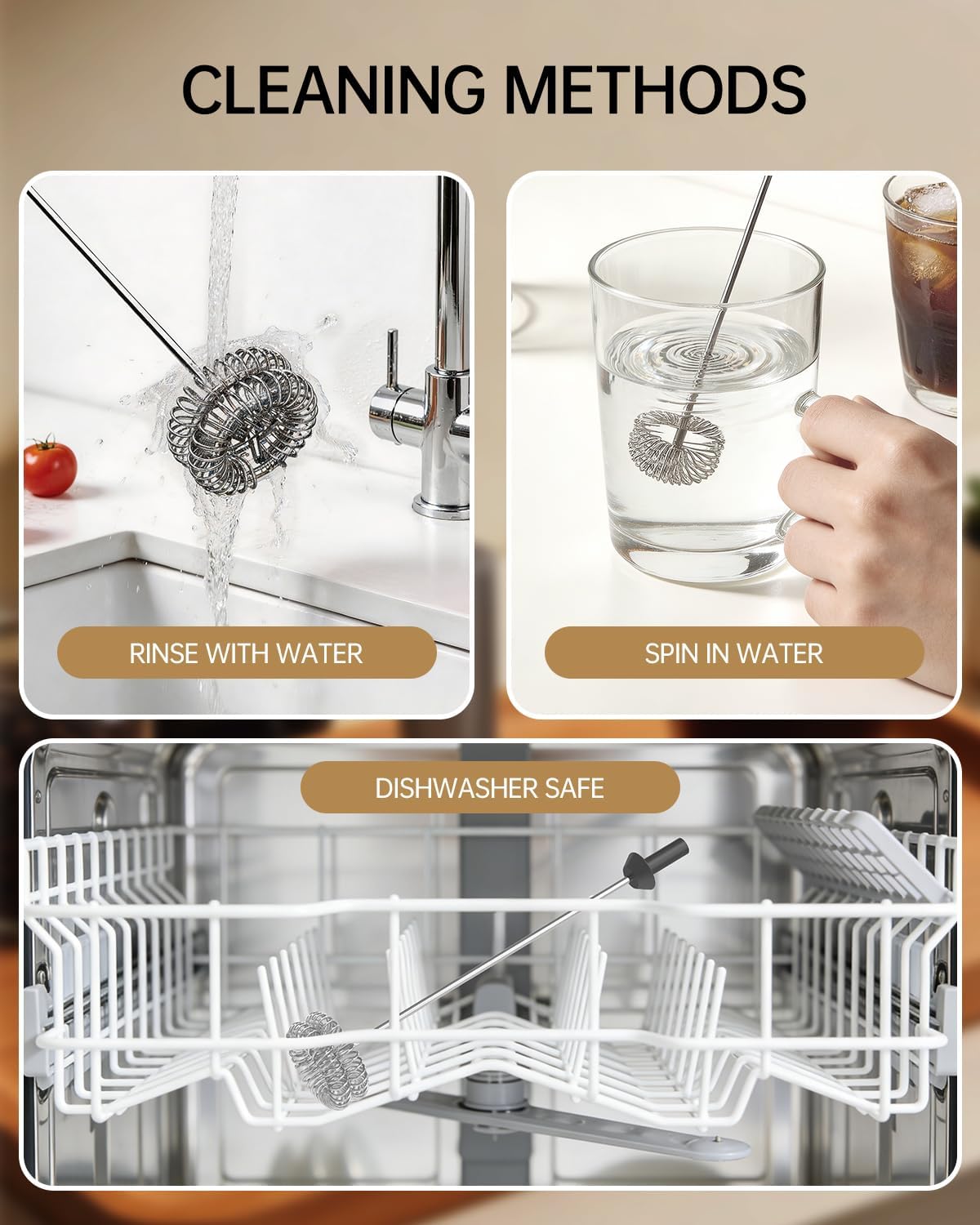 Rechargeable Milk Frother Handheld with Stand, Dual Spring Whisk Electric Foam Maker, Detachable Hand Frother Wand