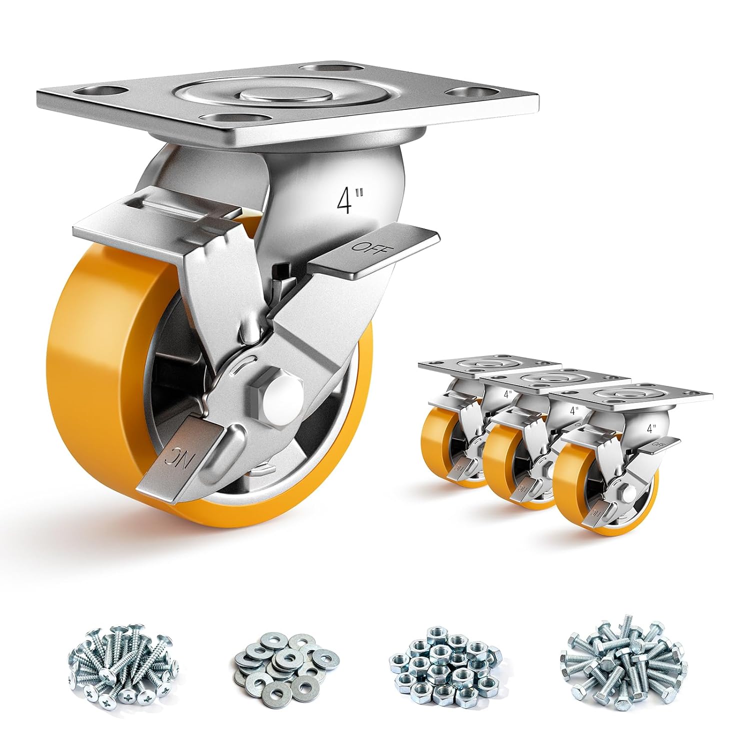 4 Inch Heavy Duty Casters Set of 4, Industrial Locking Casters 4000lbs Load Capacity, Plate Swivel Castor Wheels for