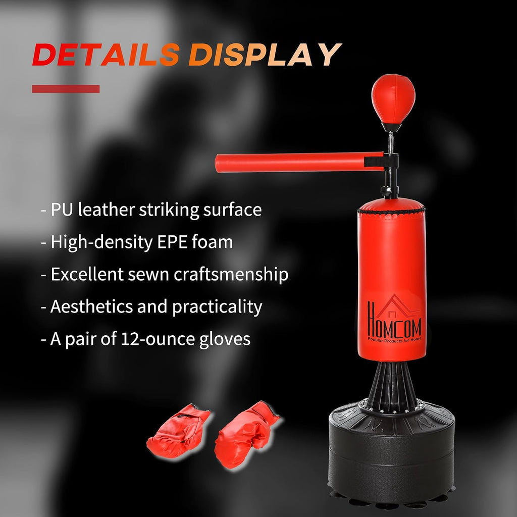 Boxing Bag, Freestanding Punching Bag with Speed Ball, Reflex Bag | Rotating Boxing Bar and Gloves, Weighted Base