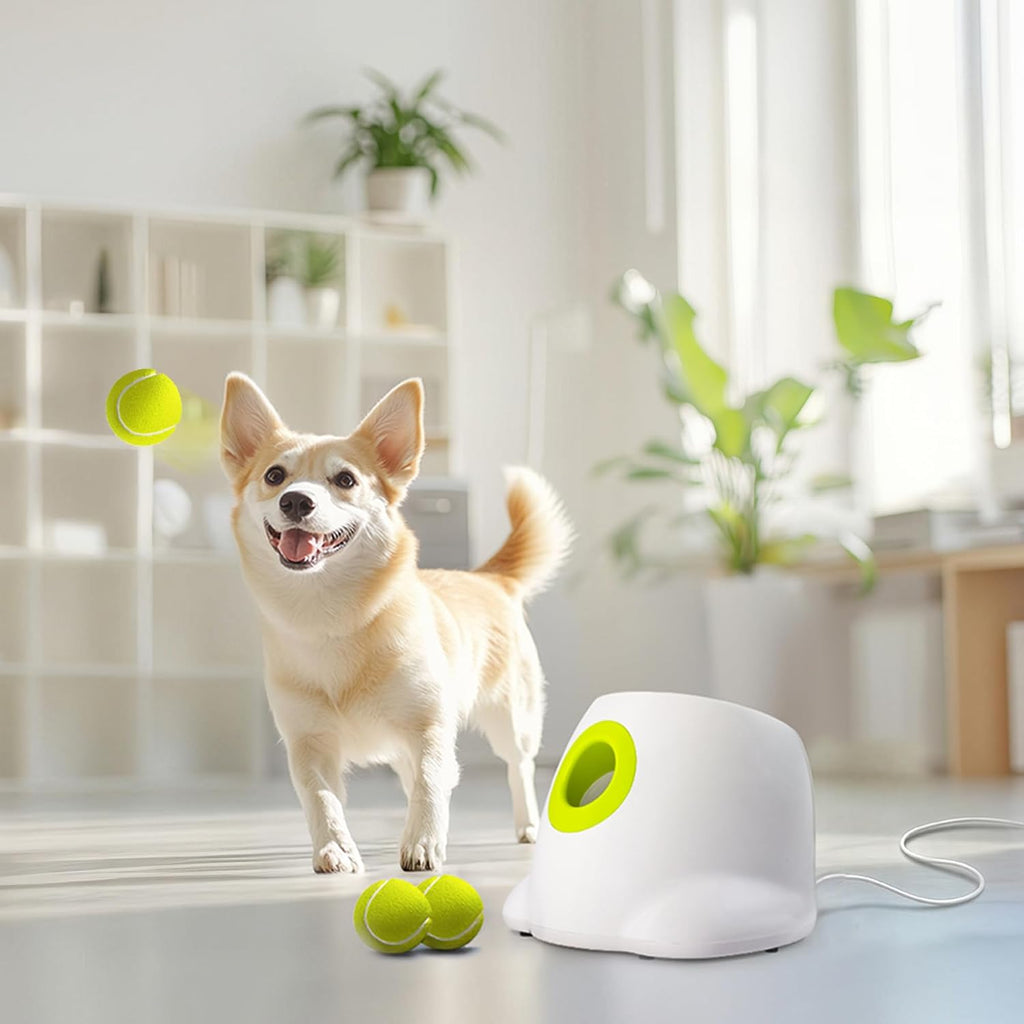 AFP Automatic Ball Launcher Dog Ball Thrower Machine Interactive Hyper Fetching Toy for Large Dogs, 3 Tennis Balls