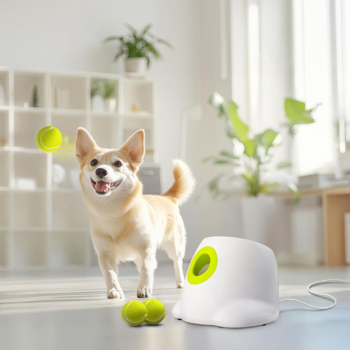 AFP Automatic Ball Launcher Dog Ball Thrower Machine Interactive Hyper Fetching Toy for Large Dogs, 3 Tennis Balls