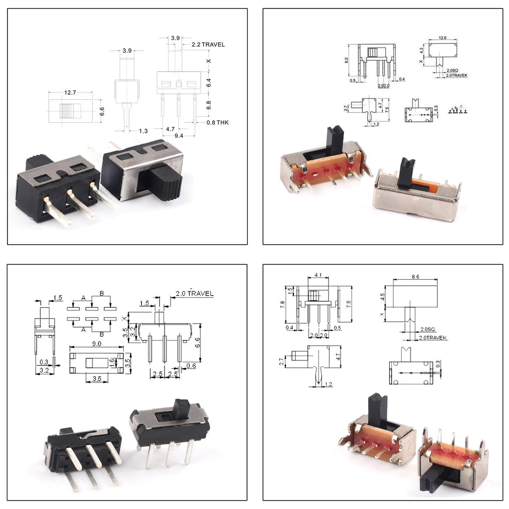 Slide Switch Assorted Kit, Mini Micro PCB Panel Slide Switch 2Pin 3Pin 4Pin ON/Off ON/Off/ON Switch Arduino Breadboard Electronic Dip SlideSwitch for Electronics DIY Assortment Kit