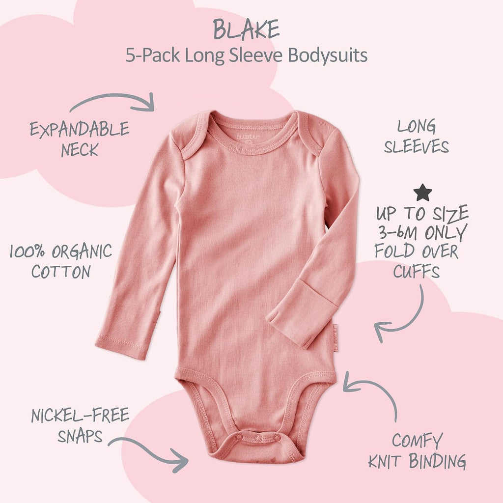 Blake 5-Pack Long Sleeve Bodysuits 100% Organic Cotton, Unisex