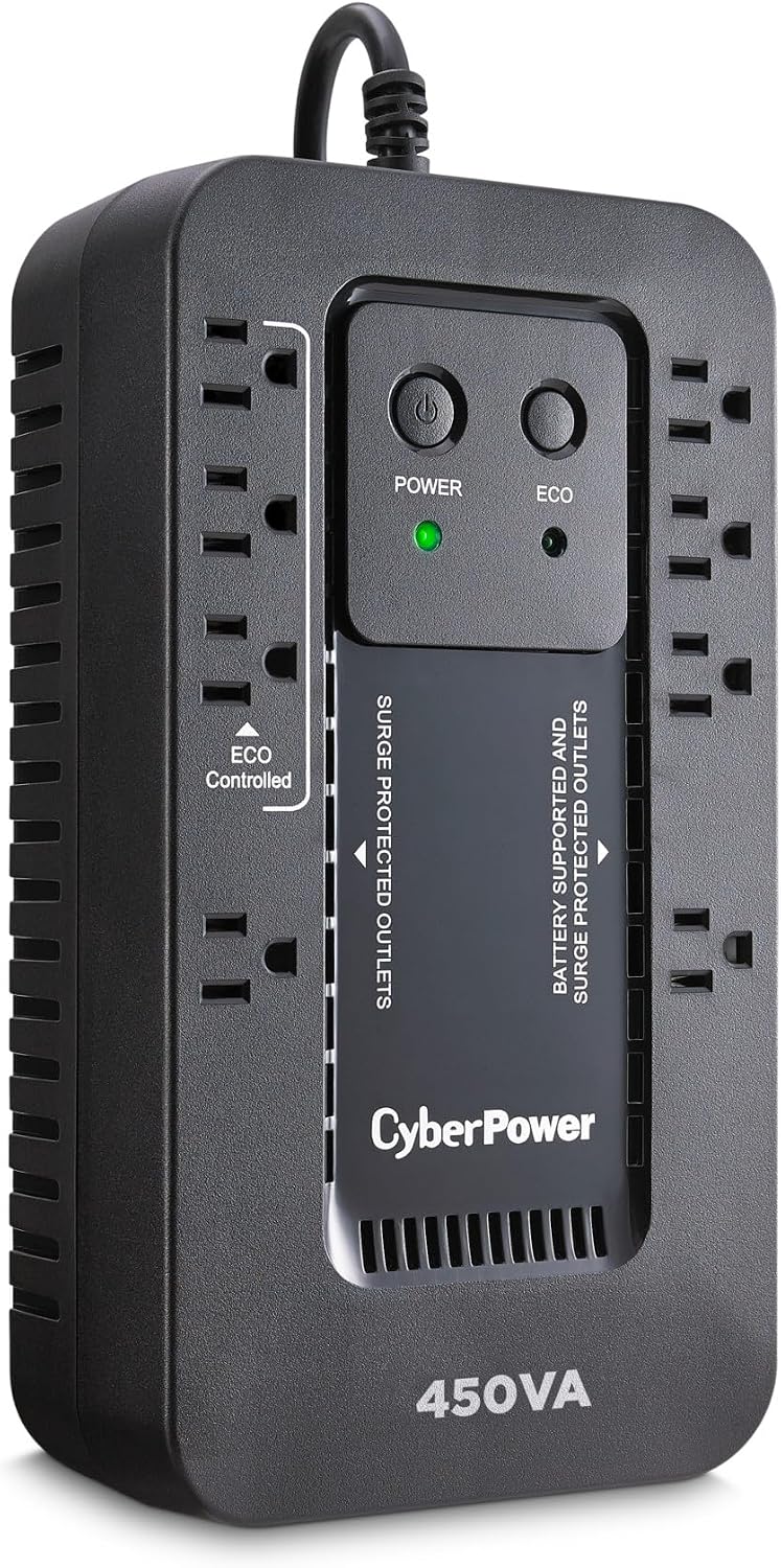 EC450G Ecologic Battery Backup & Surge Protector UPS System, 450VA/260W, 8 Outlets, ECO Mode, Compact Uninterruptible