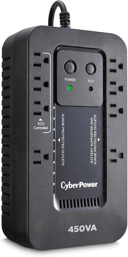 EC450G Ecologic Battery Backup & Surge Protector UPS System, 450VA/260W, 8 Outlets, ECO Mode, Compact Uninterruptible