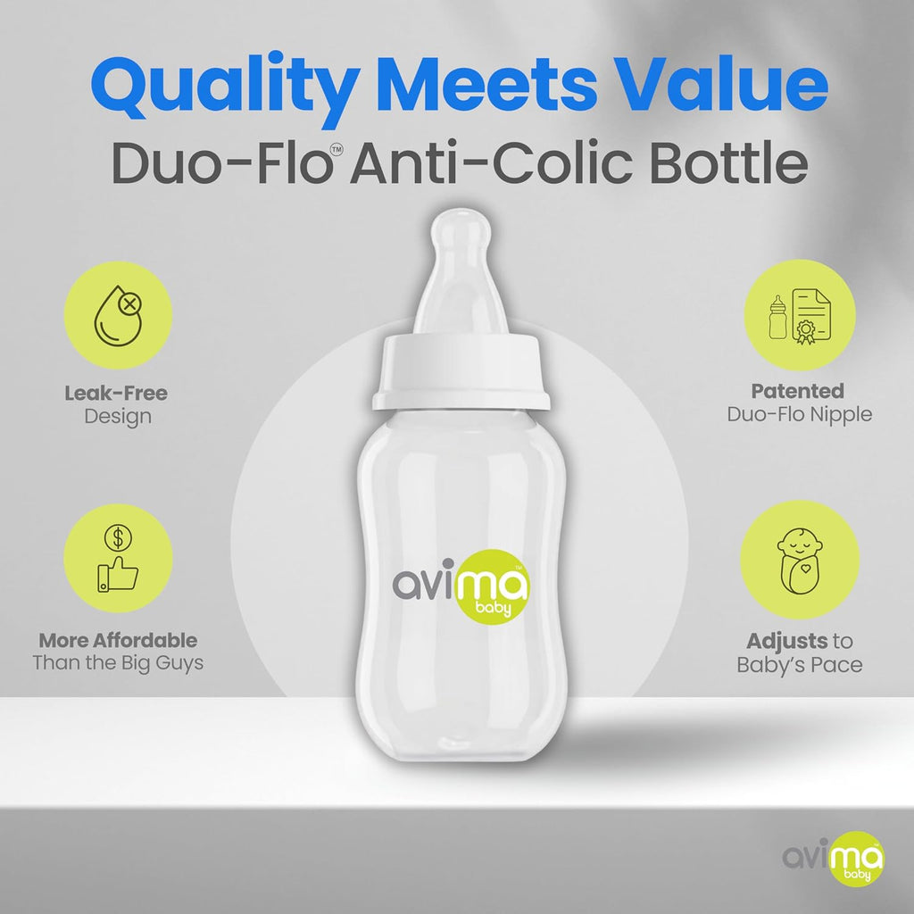 4 oz Anti Colic Baby Bottle Set - Slow Flow Nipples Included, Standard Neck, BPA Free - Newborn 0-3 Months, Stage 1
