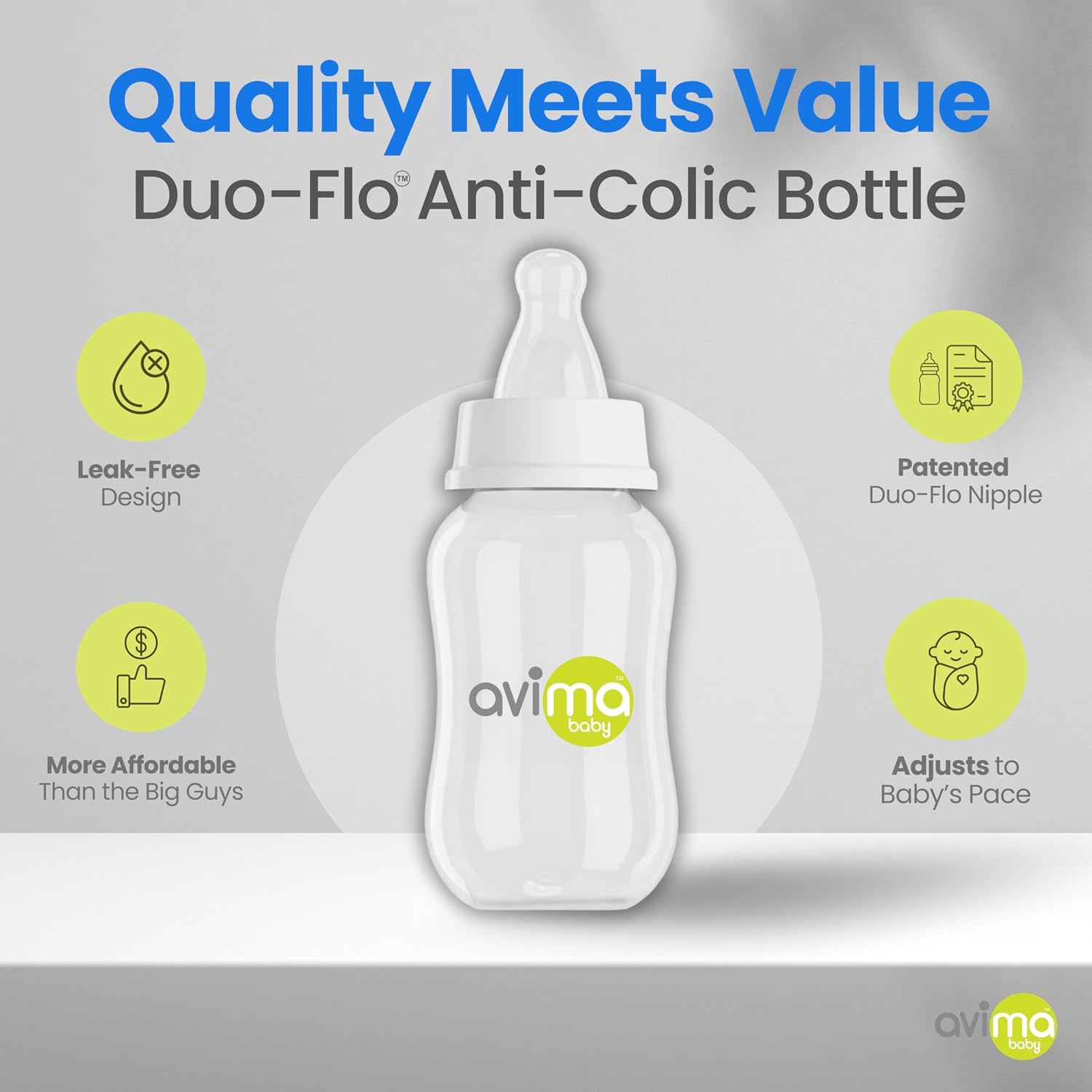 4 oz Anti Colic Baby Bottle Set - Slow Flow Nipples Included, Standard Neck, BPA Free - Newborn 0-3 Months, Stage 1