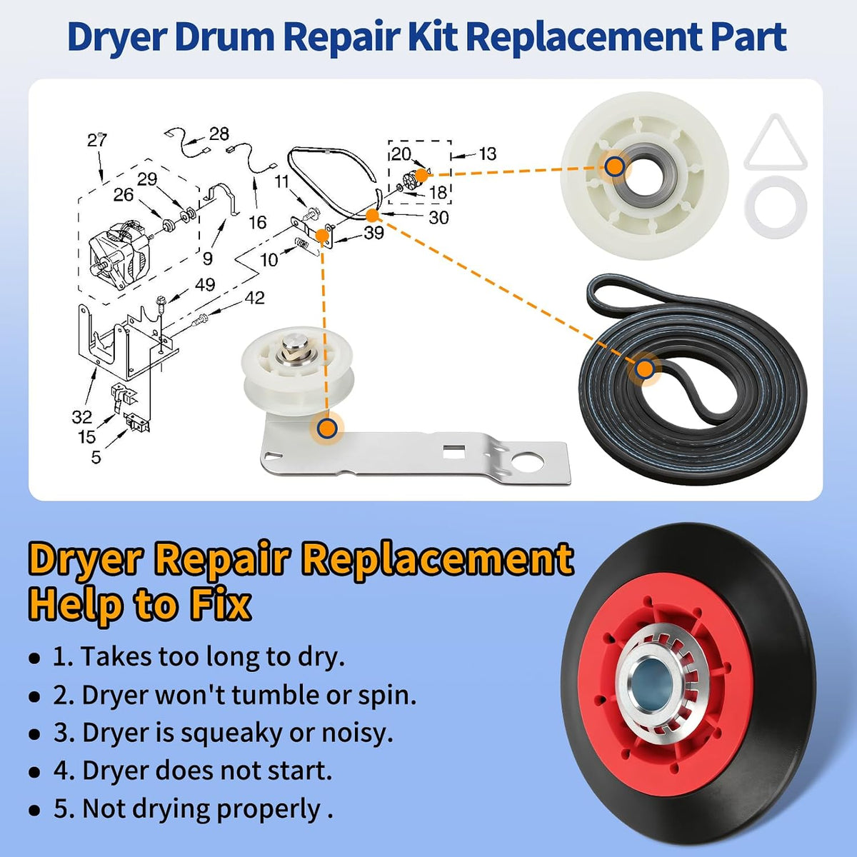 WED75HEFW1 WED5620HW0 WED7500GC0 WED7500GW0 Dryer Repair Kit Idler Pulley