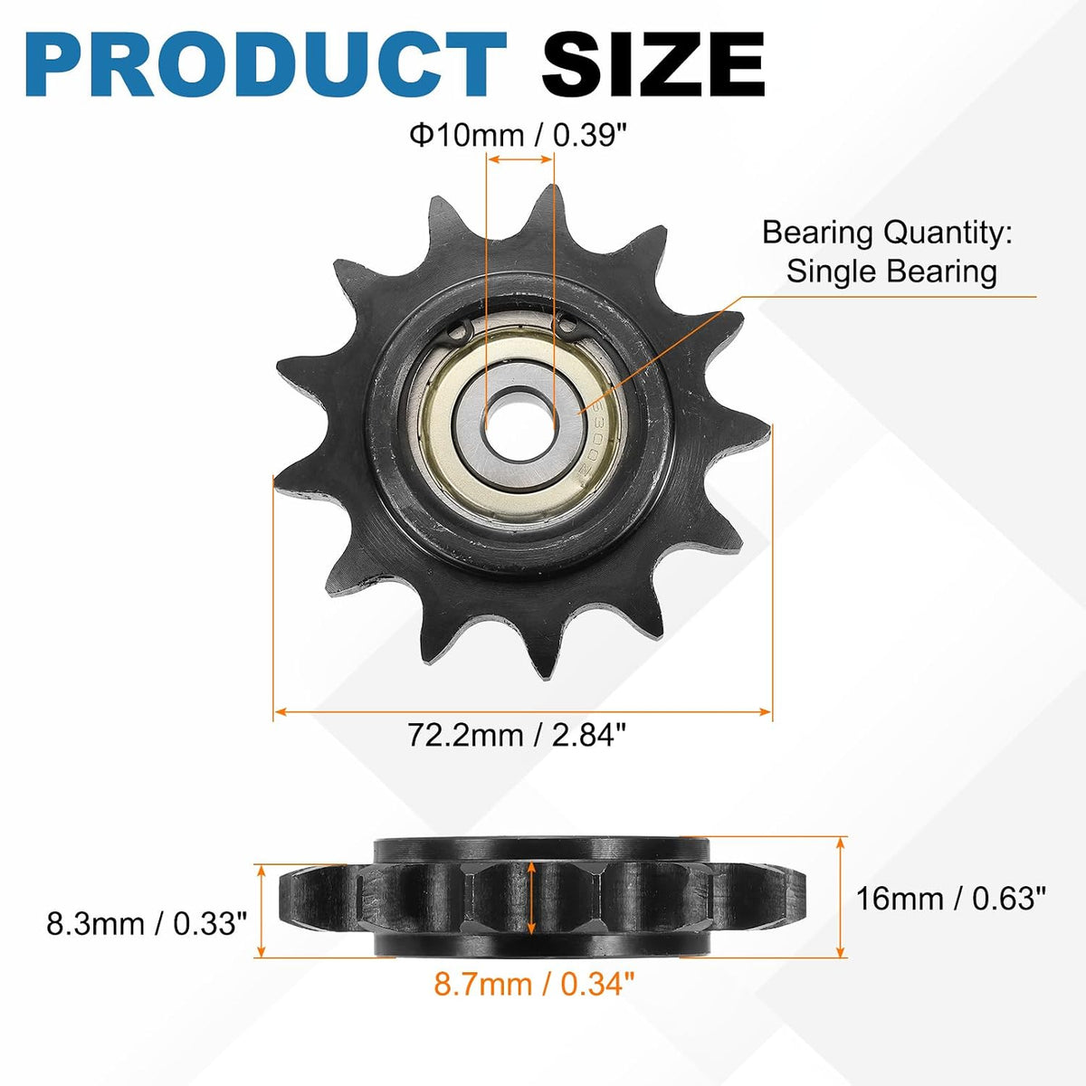 uxcell #50 Roller Chain Idler Sprocket, 10mm Bore 5/8" Pitch 13 Tooth
