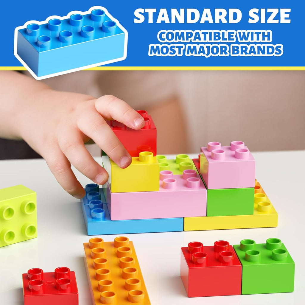 150PCS Jumbo Building Blocks with Clear Storage Box & Baseplate Lid - STEM Educational Toys for Toddlers 3+ Years